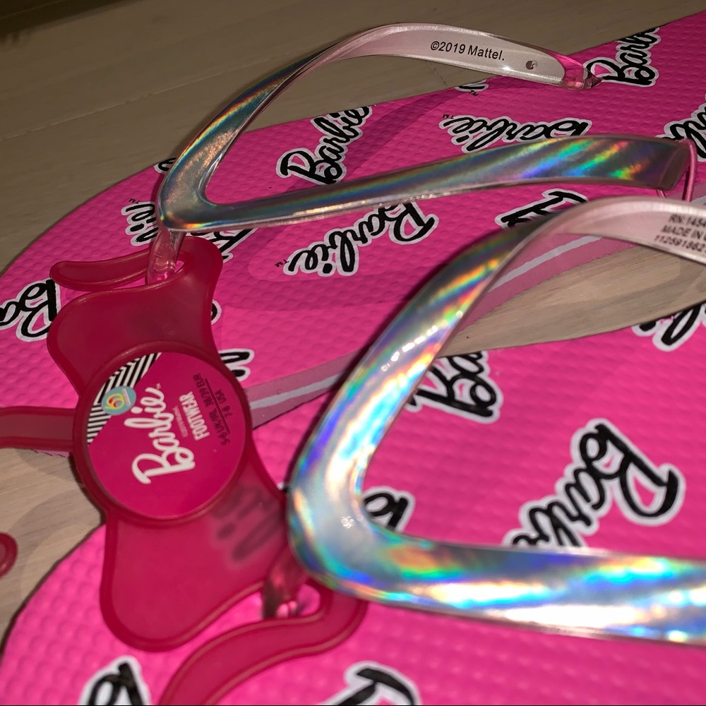LAST PAIR Pink Barbie logo hologram flip flops - Picture 3 of 7